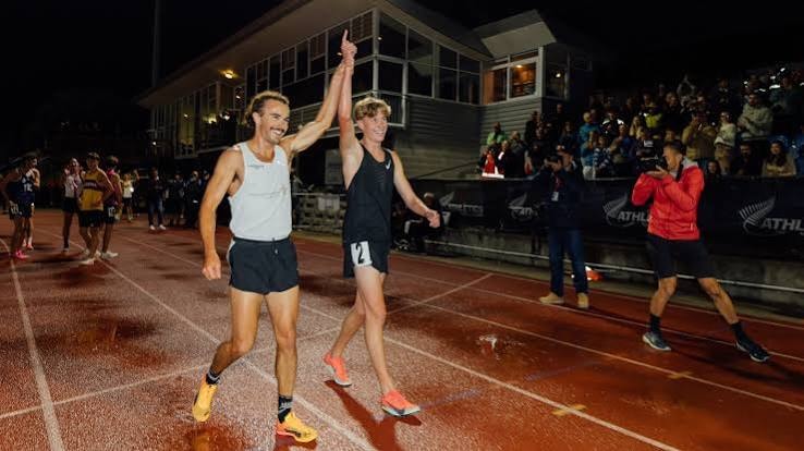 Sam Ruthe celebrating a win at night